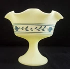 Vintage Fenton Custard Glass Uranium Glow Ruffled Edge Compote Yellow And Blue