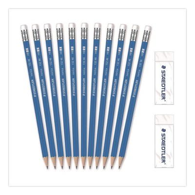 Pre-Sharpened Wooden Pencils with (40) Block Erasers, HB #2 Black Lead, Blue Bar