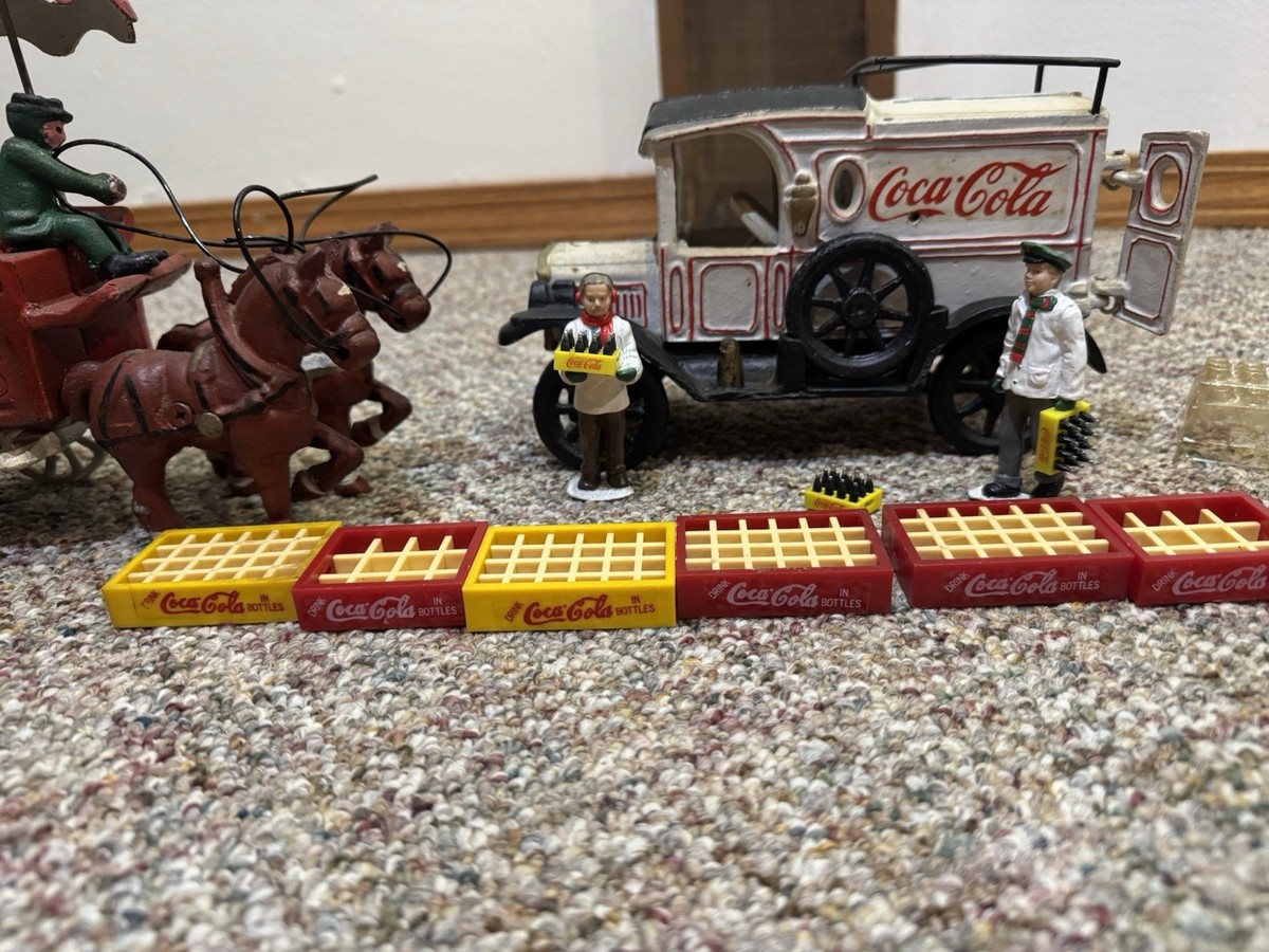 Vintage Cast Iron Coca-Cola Delivery Truck & Horse-Drawn Wagon