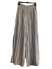 Forever 21 Wide Leg Crinkled White/Black Striped Gathered Waist Pants SZ M