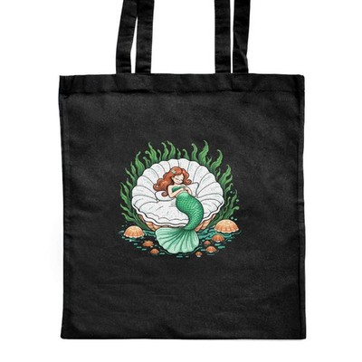 Shopper-Tasche 'Mermaid Sleeping in Clam Shell Bed' klassisch schwarz (ZB00031127)