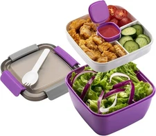 Freshmage 52-oz Lunch Container To Go - Salad Bowl With 3 Compartments and Dress