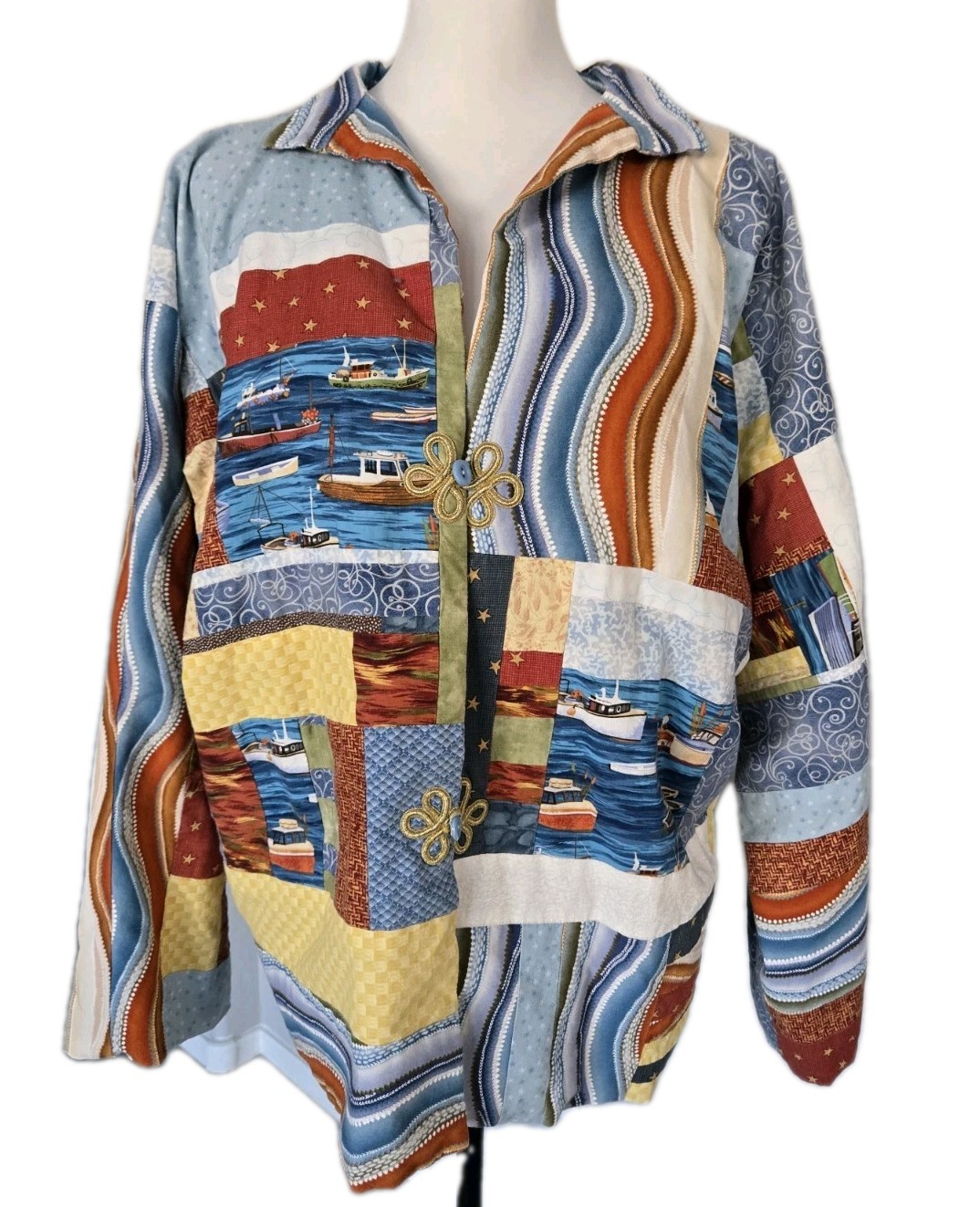 Boho Vintage Patchwork Handmade Boxy Nautical Qui… - image 1