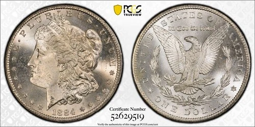 1884-CC Morgan Dollar PCGS MS65 Light Toning  Gold Shield
