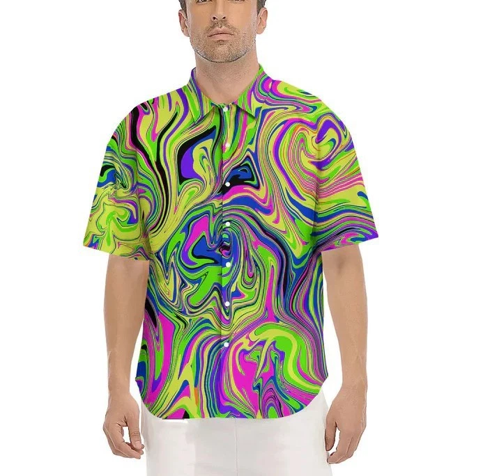 Trippy Abstract Neon Print Men's Short Sleeve Shirts