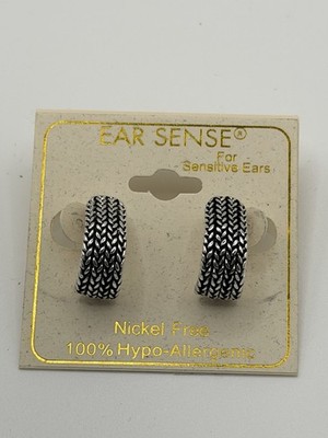 Ear Sense Silver Tone Tire Tread Huggie Earrings Hypo-Allergenic Nickel Free