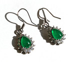 Halo Green Jade Dangle Earrings 18K White Gold Plated with Zircon,Pear Cut,Cute! — photo 8