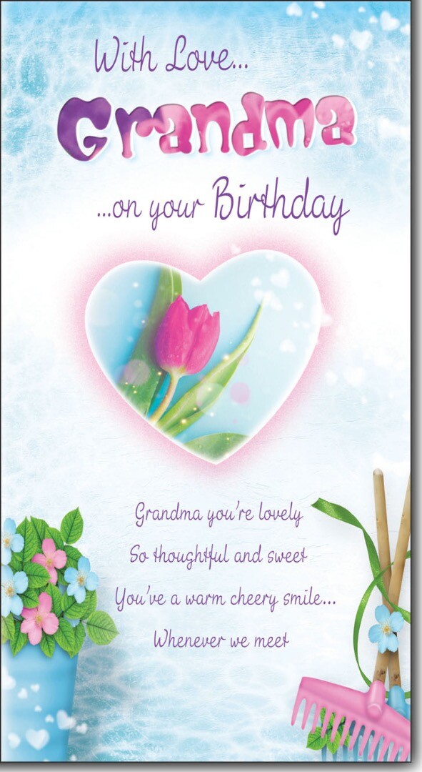 With Love Grandma on Your Birthday Greeting Card w/ Colour Insert & Lovely Verse