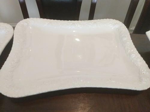 Set off 9 CWC sculpted white Grape Leaf serving platters  bowl Made in Italy  - Picture 9 of 9