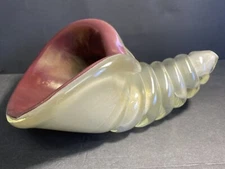 Murano Barbini Large Glass Shell Gold Flecks Mauve Unique Hard To Find Vintage