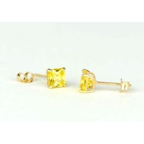 14 Karat Gelbgold einfarbig quadratisch Prinzessin geschnitten Geburtsstein 4 mm CZ Ohrstecker - Bild 25 von 26
