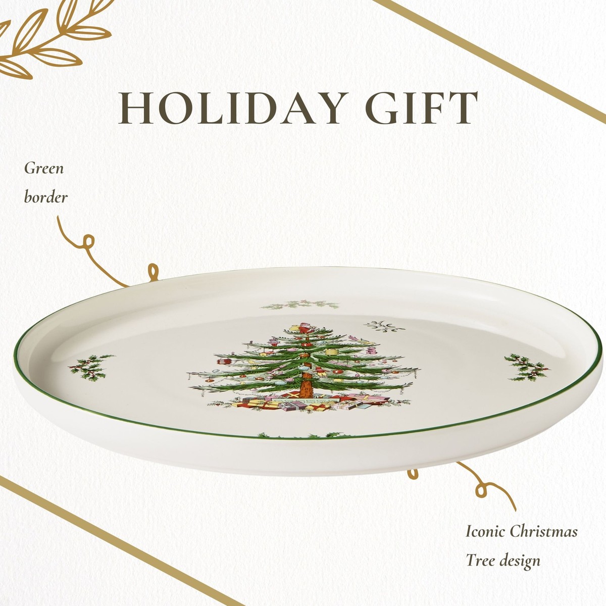 Spode Christmas Tree Lazy Susan - Non-Skid Rotating Kitchen