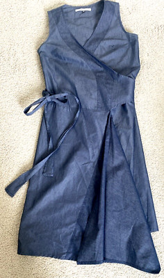 Art-To-Wear Avant Garde Dress Sz 36 Navy Wrap Asymmetrical Made in France