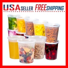 Container 32 oz Round Clear Plastic Deli Food Soup Restaurant Storage W/ Lids