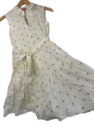 Kate Spade Cream Sleeveless Tiered Shirt Dress XS Cotton Blend Bee Print NWT