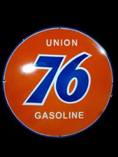 Porcelain Union 76 Gasoline Enamel Metal Sign Size 20" Inches Round
