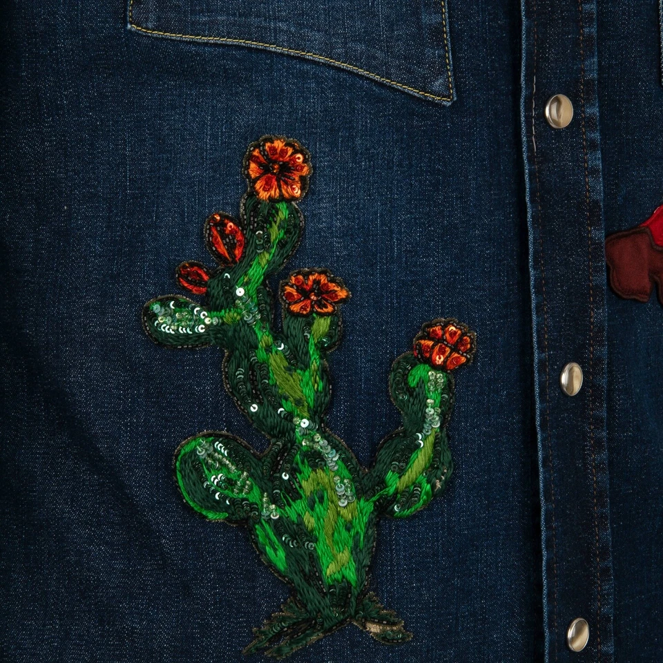 DOLCE & GABBANA Goldwork Rose Crystal Bees Denim Jeans jacket Shirt Blue 39 S - Image 4 of 4