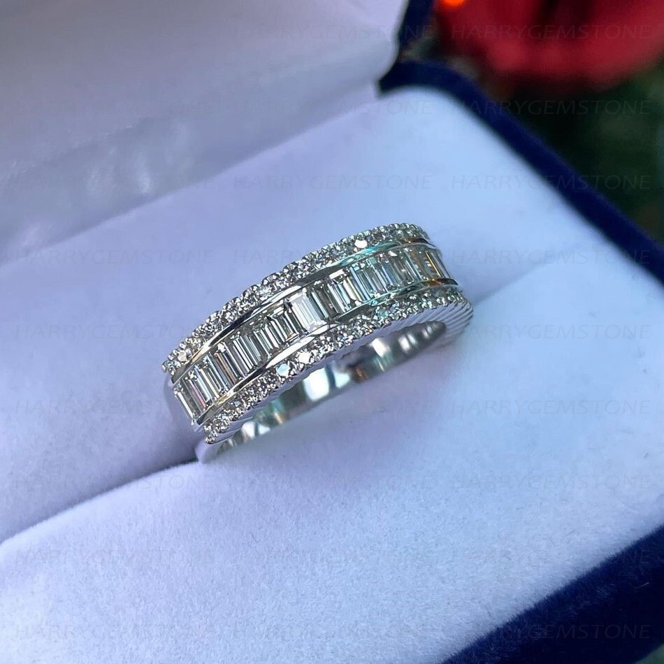Emerald Moissanite Half Eternity Fancy Wedding Bridal Band 14K White ...