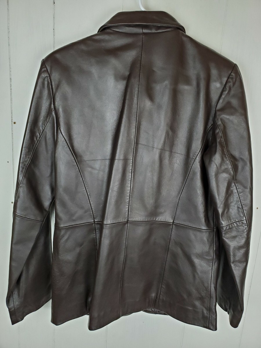 Croft & Barrow Leather Jacket Size M Brown Lambskin Button