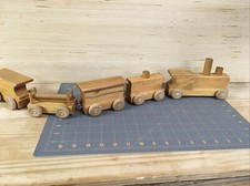HANDCRAFTED primitive WOODEN TRAIN with 7 long LOCOMOTIVE 3 cars and CABOOSE