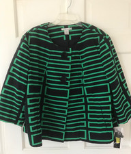 New Nygard Women's Jacket Coat Crop Swing Green Navy Geometric Asian Sz 22