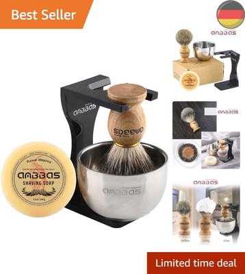 Herren Geschenk Set Rasierpinsel Reines Dachshaar Shaving Brush Badger Rasier...