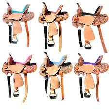 Adult Kids Youth Western Horse Barrel Saddle Leather Tack Set Pink Brown Purple