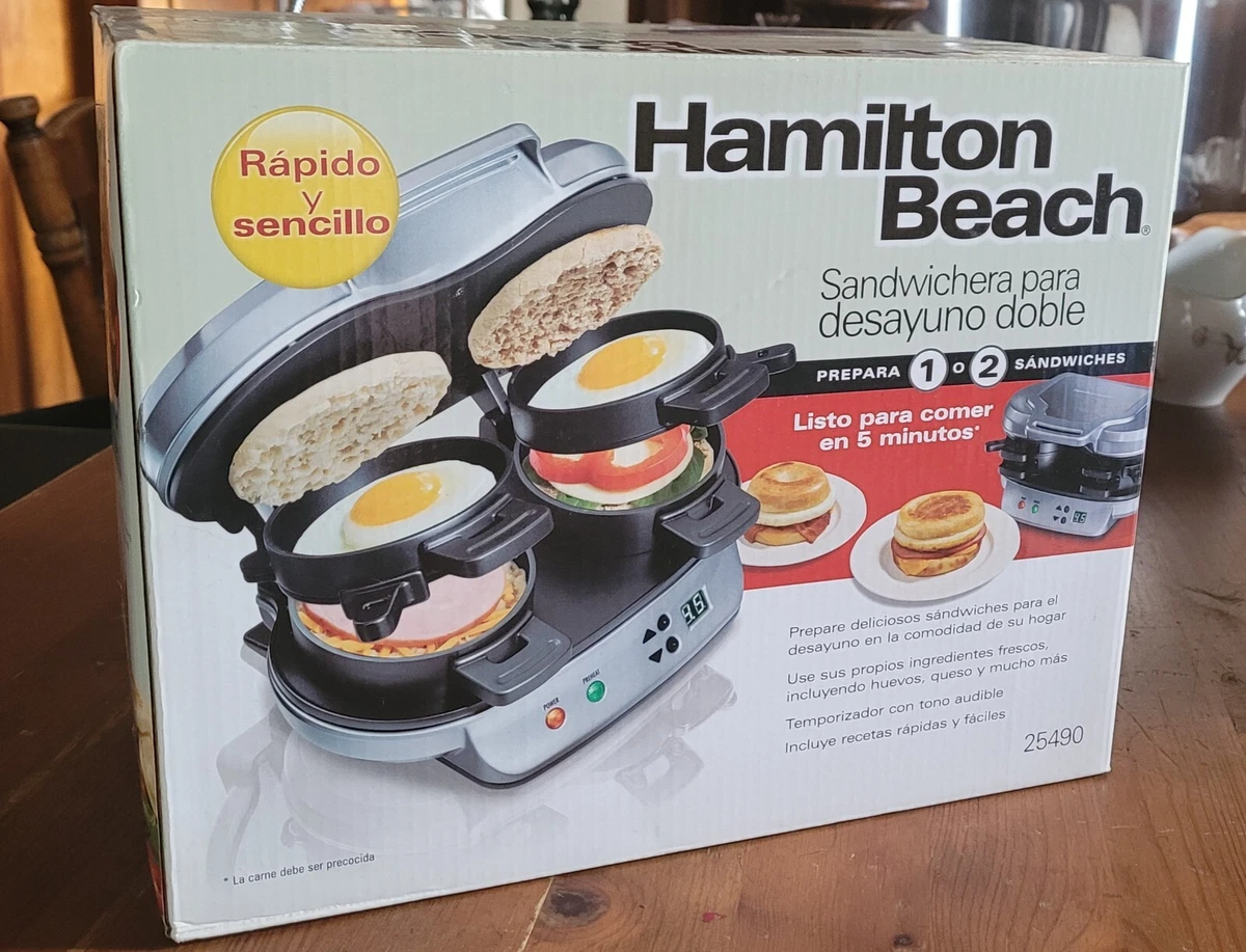 Hamilton Beach Dual Breakfast Sandwich Maker Silver Matte 1200 W Non-Stick  Timer