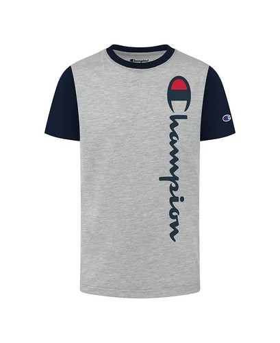 CHAMPION Little Boys Vertical Script Color Blocked T-shirt Gray/ Blue Size 7 - Picture 2 of 2