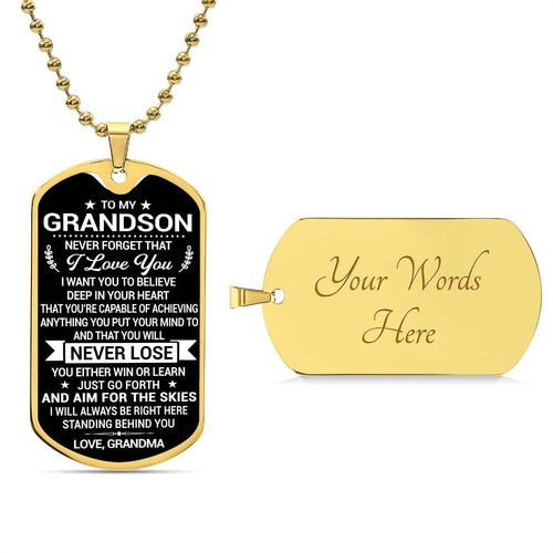 To My Grandson Dog Tag Necklace From Grandma Birthday Inspirational Gift for Boy - Picture 8 of 8