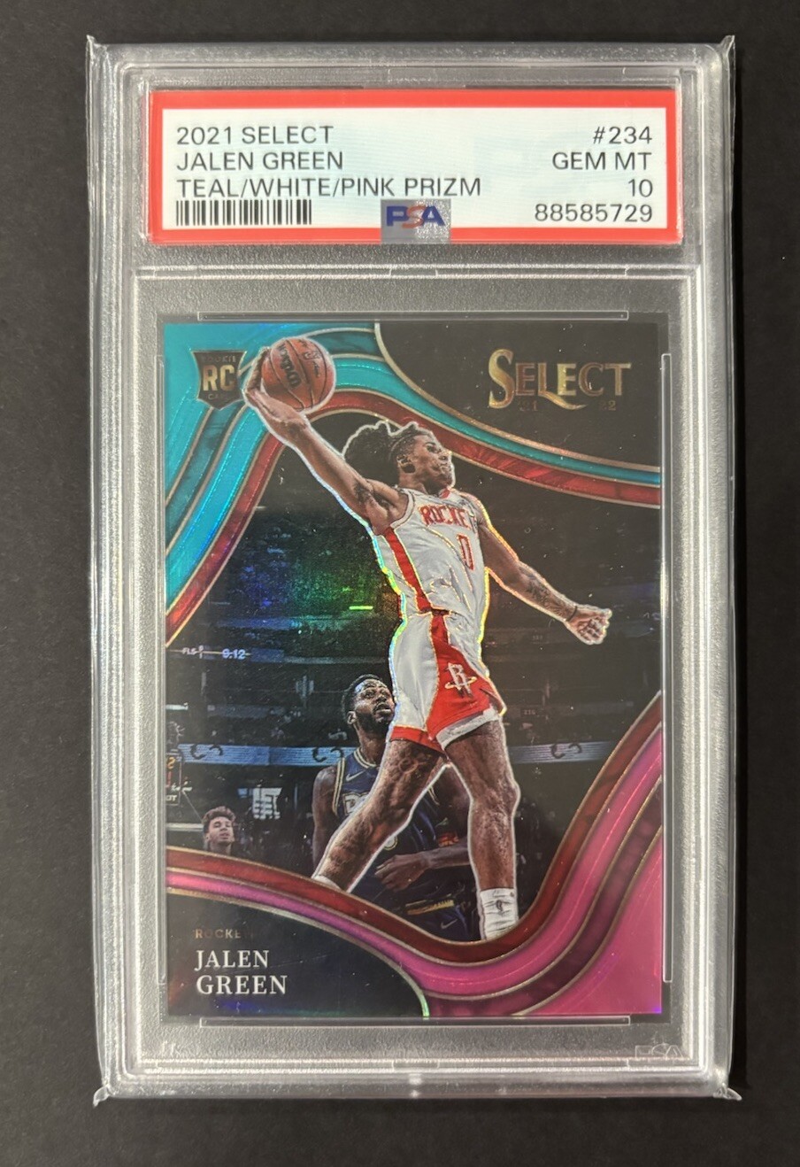 2021-22 Panini Select Teal White  Pink Prizm #234 Jalen Green RC 22/49 PSA 10