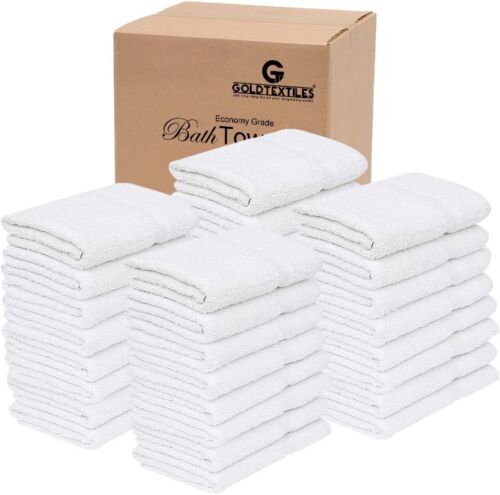 Bath Towel 24x48 White Cotton Blend Bulk Pack of 6,12,24,60,48,120 Towels set - Picture 1 of 41