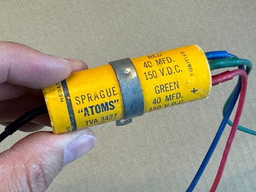 NOS Vintage TVA-3427 Sprague Atom Capacitor 40 + 40 +100 uf 150v 25v Firecracker - Picture 3 of 7