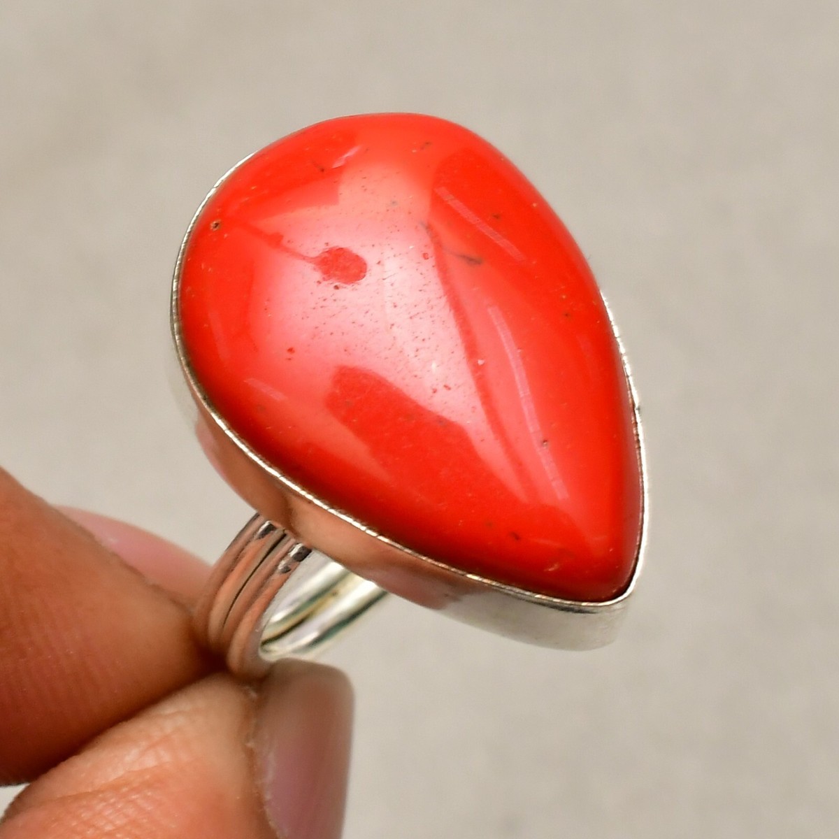 Red Coral Gemstone Handmade 925 Sterling Silver Jewelry Ring Size
