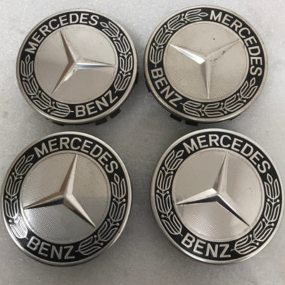 Set of 4 Mercedes Classic Dark Blue Wheel Center Hub Caps AMG Wreath ...