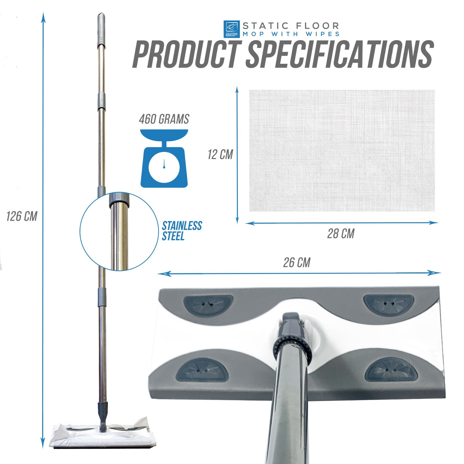 Flat Floor Mop with Wipes Sweeper Duster Laminate Wood Tile Cleaning