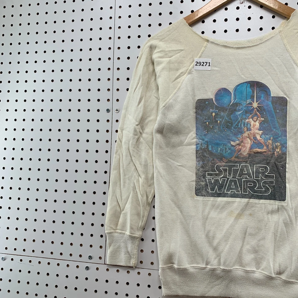 Sudadera Vintage Años 80 Star Wars Juvenil Mediana Blanca Cuello Picado 16x22 Foto 3 de 4