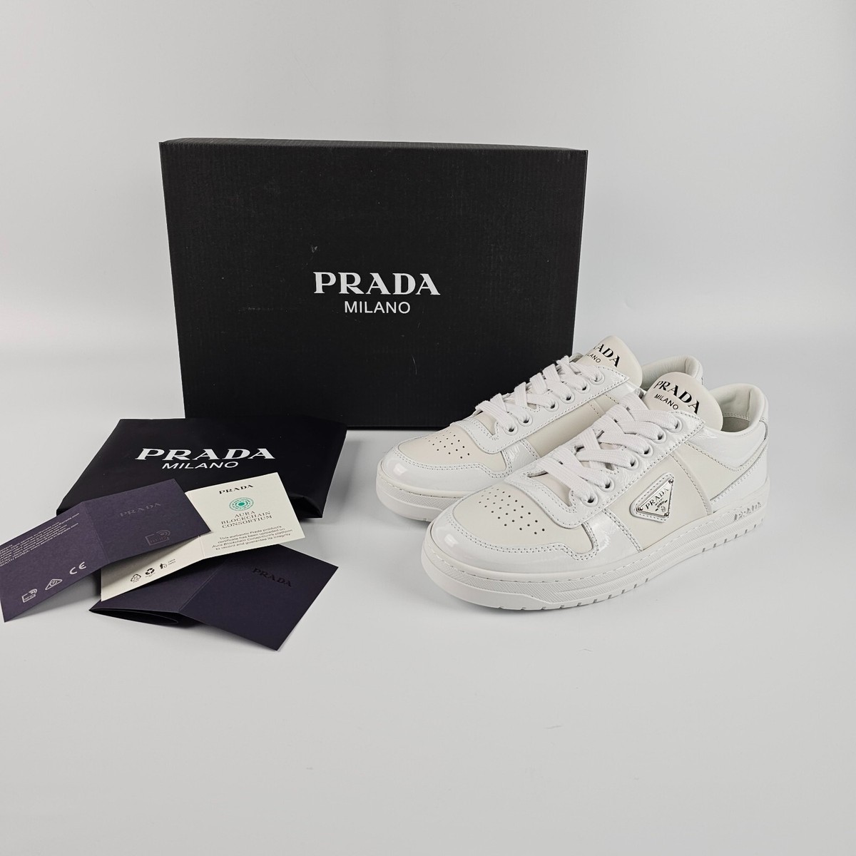 PRADA Downtown $1120 White Leather Sneakers New And