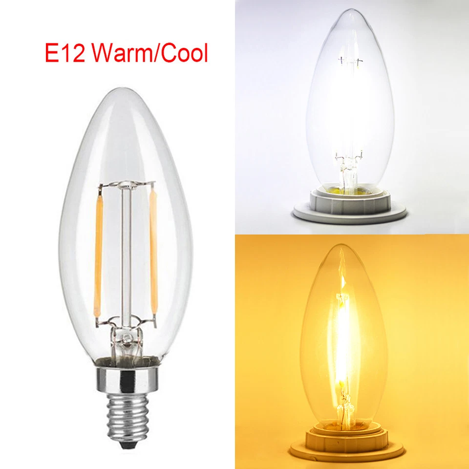 5pc LED Filament Bulb 4/6W Chandelier Bullet Replacement E12/E26 Warm/Cool White - Image 3 of 4