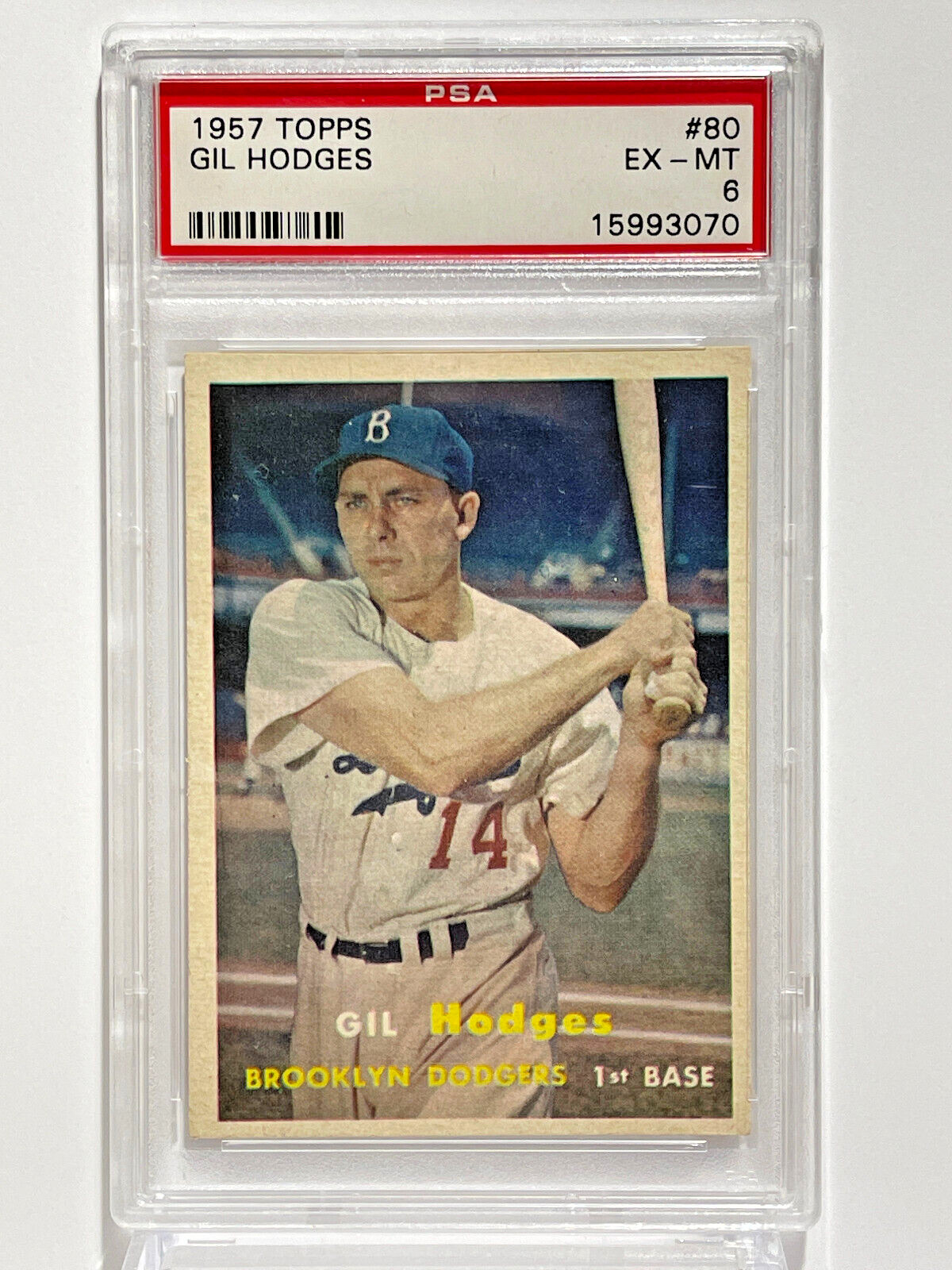 1957 TOPPS #80 GIL HODGES PSA 6 EX-MT HOF BROOKLYN DODGERS