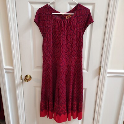 Tory Burch Silk Dress Jersey Dress L Geometric Printed Pleated