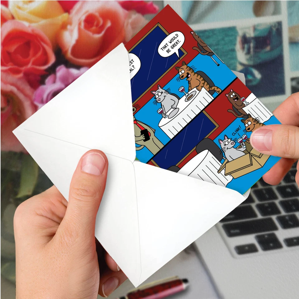 1 Tarjeta de Aniversario Divertida con Sobre - Pack Gato Foto 4 de 4