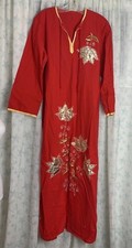 Vintage Kaftan Loungewear Nightgown Womens Red Long Embellished Embroidered