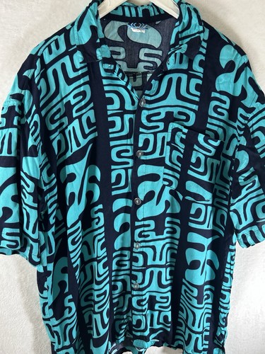 Da Edge Hawaiian Shirt Xl   Black Green Rayon Casual Business Vacation Vtg