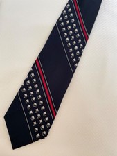 Sears Geometric Red Navy Blue White Wide Polyester Vintage Necktie 4 3/8  x 54"