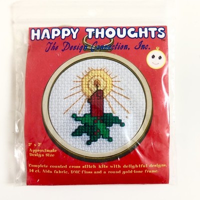 Happy Thoughts~COUNTED CROSS STITCH 2 CHRISTMAS ORNAMENT KIT~Candle w/Gold Frame