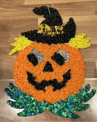 Vintage Jack-O -Lantern Popcorn Melted Plastic Pumpkin Halloween Decoration