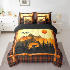 Western Comforter Set with Sheets 7 Piece Queen Size Bear Deer Bed in a Bag Kids