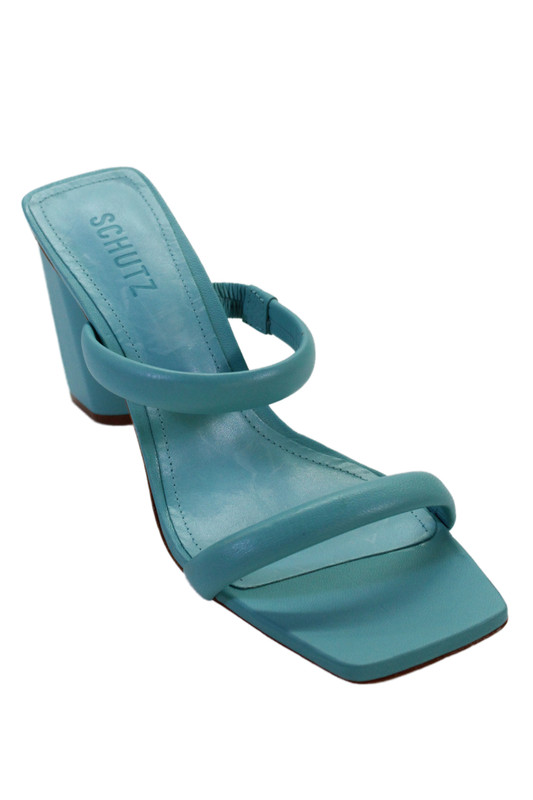 Schutz Womens Block Heel Double Strap Slide Sandals Blue Leather Size 9