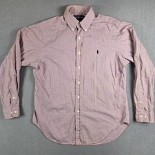 Ralph Lauren Men's Classic Fit Button Down Gingham Collar Dress Shirt Red Sz 16
